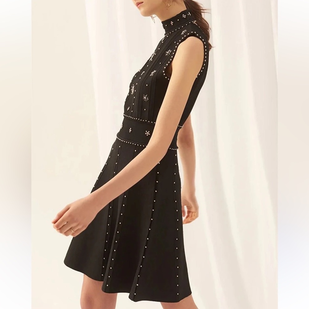 Sandro Black Beaded Open Back Dress Size 2 - Picture 3 of 13